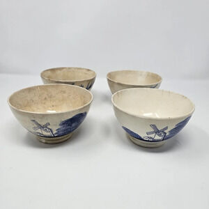Vintage Blue Delft? Windmill Bowl Holland Scenes Set of 4 Bowls Made In Japan